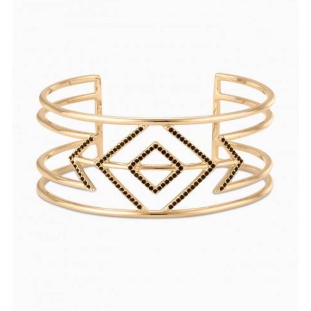 Stella & Dot Pavé Sphinx Cuff Bracelet Gold Black Geometric Statement Adjustable